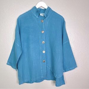 Click color me cotton Lagenlook button up linen asymmetrical tunic sz large
